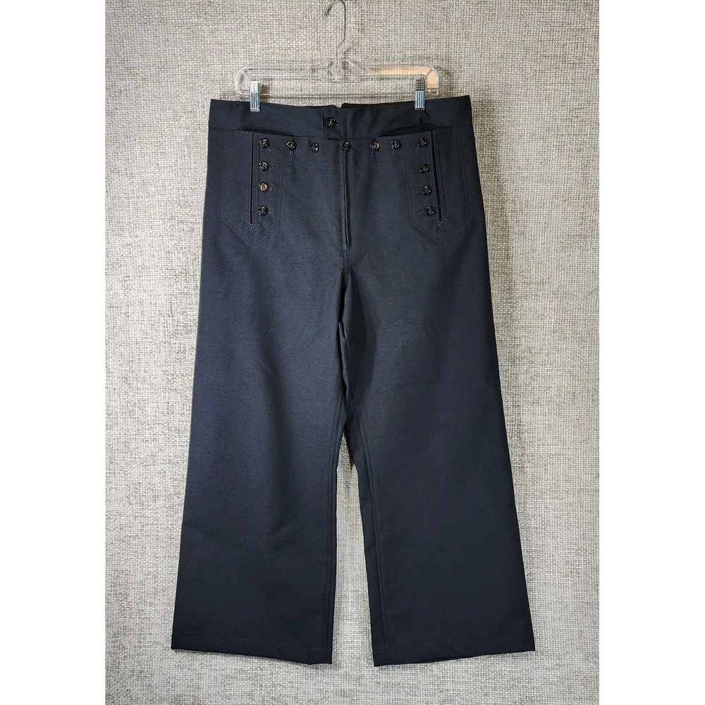 US Navy Button Flap Wool Sailor Pants Mens 36S (36x27.5) Black Cracker Jack Wide